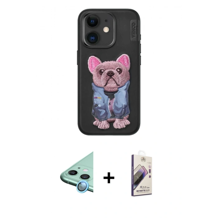 MARSİLYAN™- iPhone 11 Kılıf İz Minimal Koleksiyonu - Siyah Bilvis 3D Mat Cam Ekran Koruyucu + Raze Metal Kamera Lens - MI