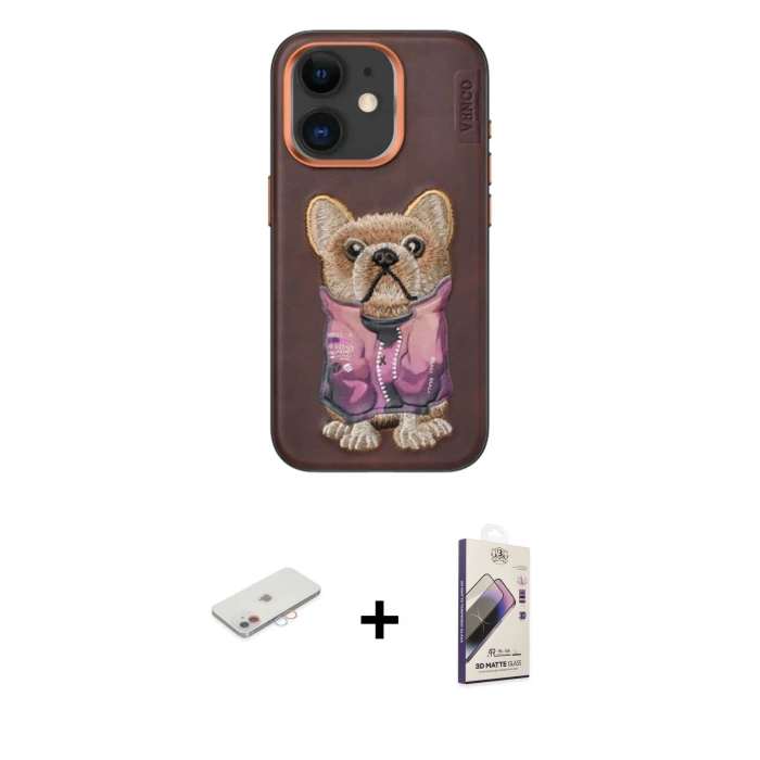 MARSİLYAN™- iPhone 11 Kılıf İz Minimal Koleksiyonu - Siyah Bilvis 3D Mat Cam Ekran Koruyucu + Renkli Kamera Lens Koruma Cam - PE