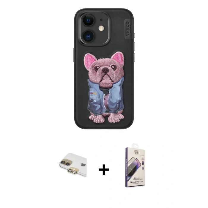 MARSİLYAN™- iPhone 11 Kılıf İz Minimal Koleksiyonu - Siyah Bilvis 3D Mat Cam Ekran Koruyucu + Pers Alüminyum Kamera Lens - GD