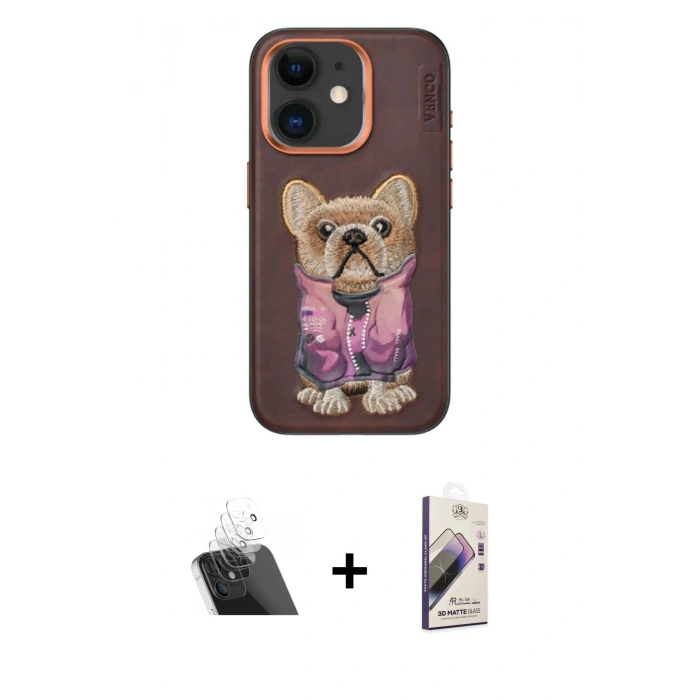 MARSİLYAN™- iPhone 11 Kılıf İz Minimal Koleksiyonu - Siyah Bilvis 3D Mat Cam Ekran Koruyucu + Kamera Lens Koruma Cam - SF