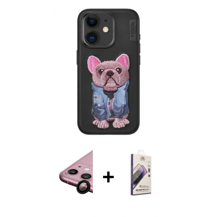 MARSİLYAN™- iPhone 11 Kılıf İz Minimal Koleksiyonu - Siyah Bilvis 3D Mat Cam Ekran Koruyucu + Siyah Raze Metal Kamera Lens
