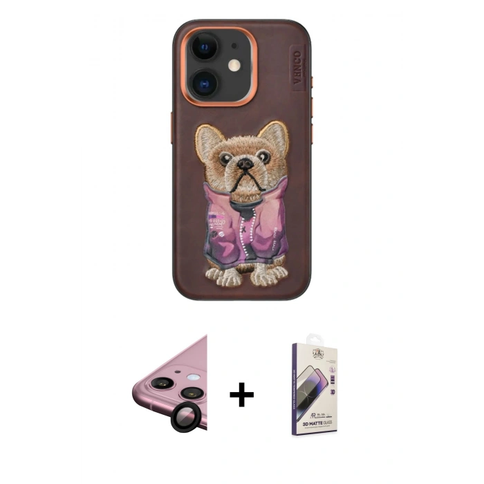 MARSİLYAN™- iPhone 11 Kılıf İz Minimal Koleksiyonu - Siyah Bilvis 3D Mat Cam Ekran Koruyucu + Siyah Raze Metal Kamera Lens