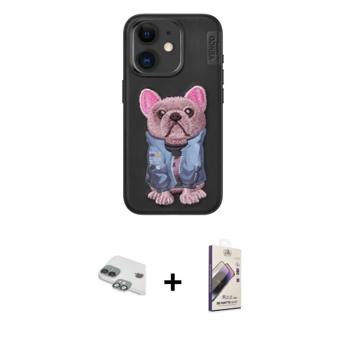 MARSİLYAN™- iPhone 11 Kılıf İz Minimal Koleksiyonu - Siyah Bilvis 3D Mat Cam Ekran Koruyucu + Pers Alüminyum Kamera Lens - YL