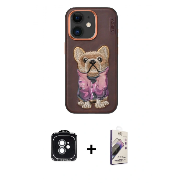 MARSİLYAN™- iPhone 11 Kılıf İz Minimal Koleksiyonu - Siyah Bilvis 3D Mat Cam Ekran Koruyucu + PVD Metal Kamera Lens - YL