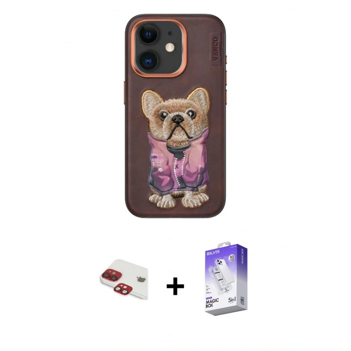 MARSİLYAN™- iPhone 11 Kılıf İz Minimal Koleksiyonu - Siyah Bilvis 5in1 3D Magic Cam Ekran Koruyucu + Kırmızı Pers Alüminyum Kamera Lens