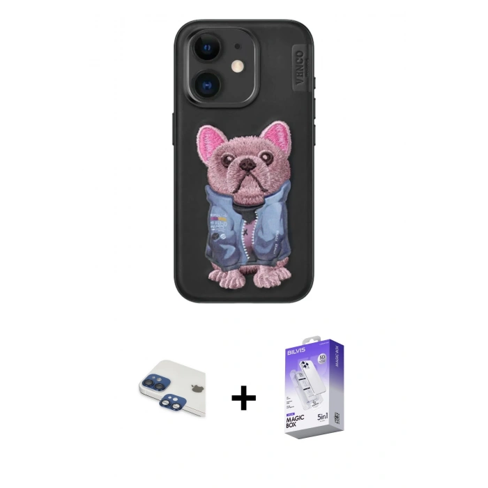 MARSİLYAN™- iPhone 11 Kılıf İz Minimal Koleksiyonu - Siyah Bilvis 5in1 3D Magic Cam Ekran Koruyucu + Pers Alüminyum Kamera Lens - LT