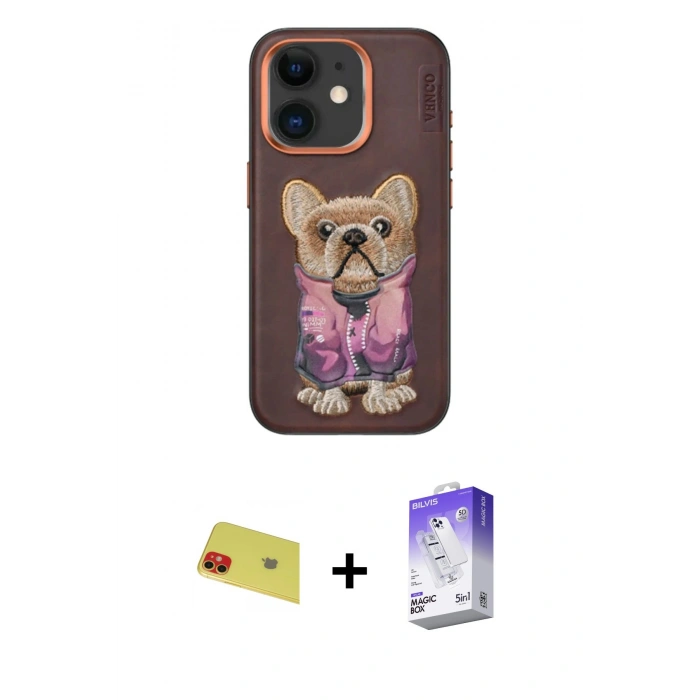 MARSİLYAN™- iPhone 11 Kılıf İz Minimal Koleksiyonu - Siyah Bilvis 5in1 3D Magic Cam Ekran Koruyucu + Rainbow Kamera Lens Koruma Cam - KI