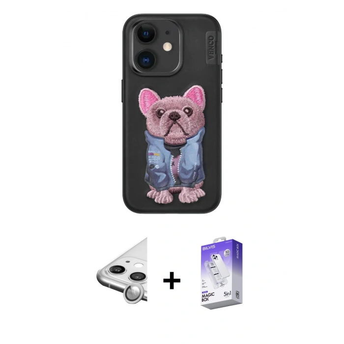 MARSİLYAN™- iPhone 11 Kılıf İz Minimal Koleksiyonu - Siyah Bilvis 5in1 3D Magic Cam Ekran Koruyucu + Raze Metal Kamera Lens - GS