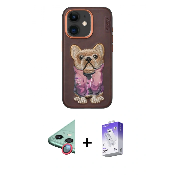 MARSİLYAN™- iPhone 11 Kılıf İz Minimal Koleksiyonu - Siyah Bilvis 5in1 3D Magic Cam Ekran Koruyucu + Raze Metal Kamera Lens - KI