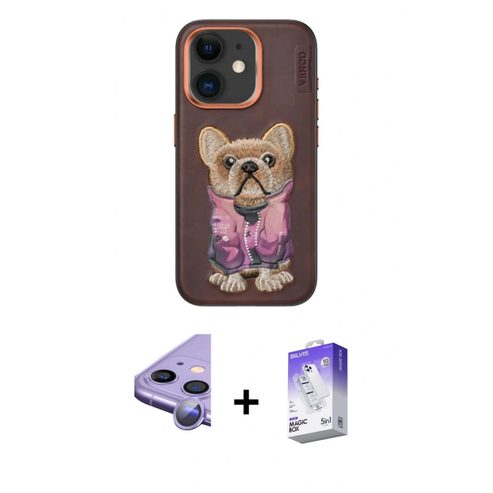 MARSİLYAN™- iPhone 11 Kılıf İz Minimal Koleksiyonu - Siyah Bilvis 5in1 3D Magic Cam Ekran Koruyucu + Raze Metal Kamera Lens - MR
