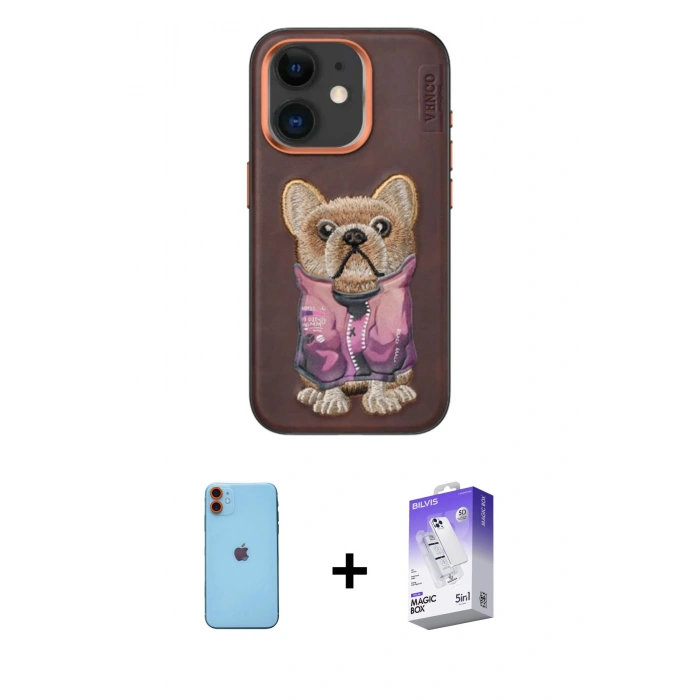 MARSİLYAN™- iPhone 11 Kılıf İz Minimal Koleksiyonu - Siyah Bilvis 5in1 3D Magic Cam Ekran Koruyucu + Neon Fosforlu Kamera Lens - TU
