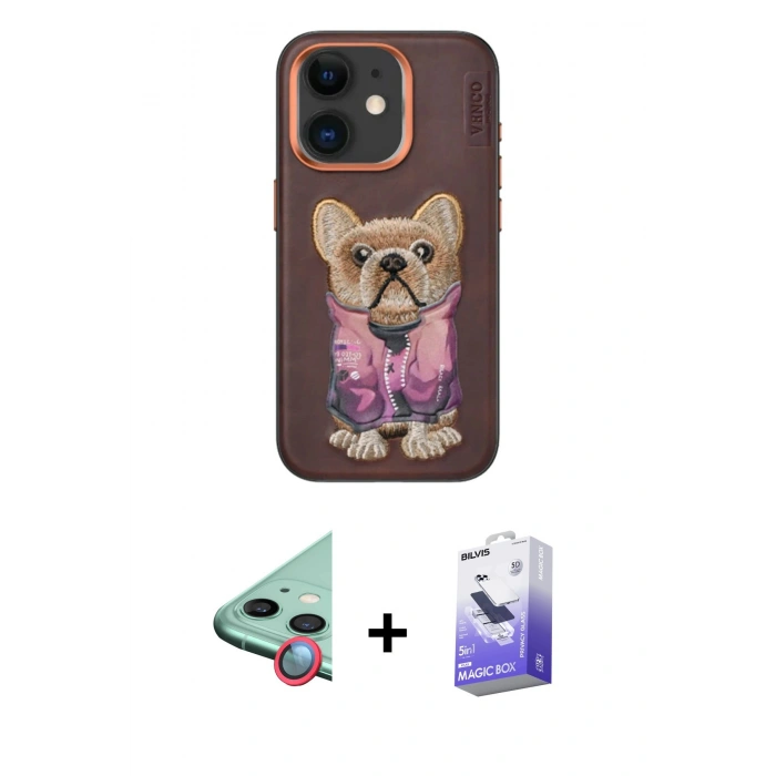 MARSİLYAN™- iPhone 11 Kılıf İz Minimal Koleksiyonu - Siyah Bilvis 5in1 5D Magic Hayalet Cam Ekran Koruyucu + Raze Metal Kamera Lens - KI