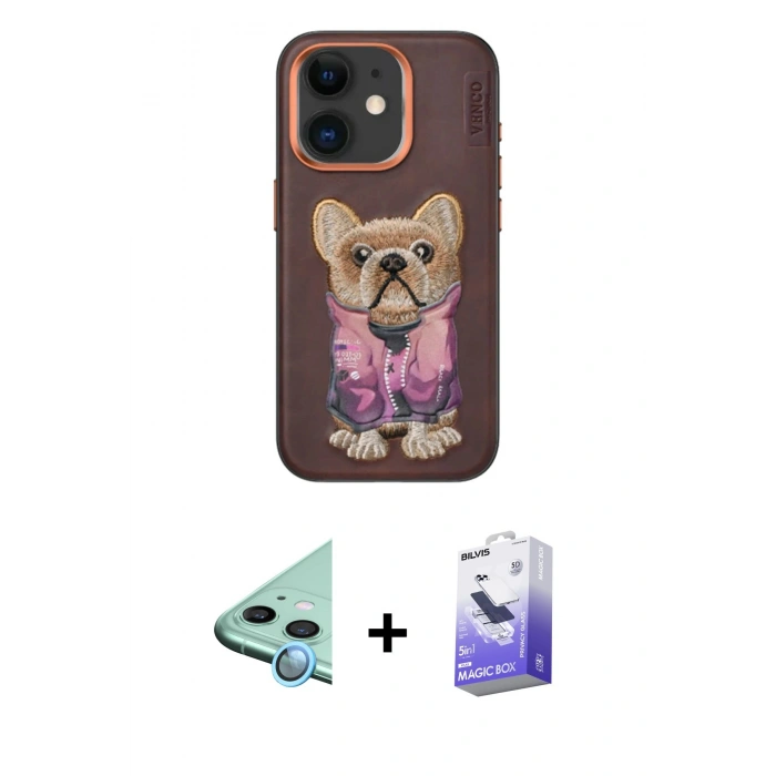 MARSİLYAN™- iPhone 11 Kılıf İz Minimal Koleksiyonu - Siyah Bilvis 5in1 5D Magic Hayalet Cam Ekran Koruyucu + Raze Metal Kamera Lens - MI
