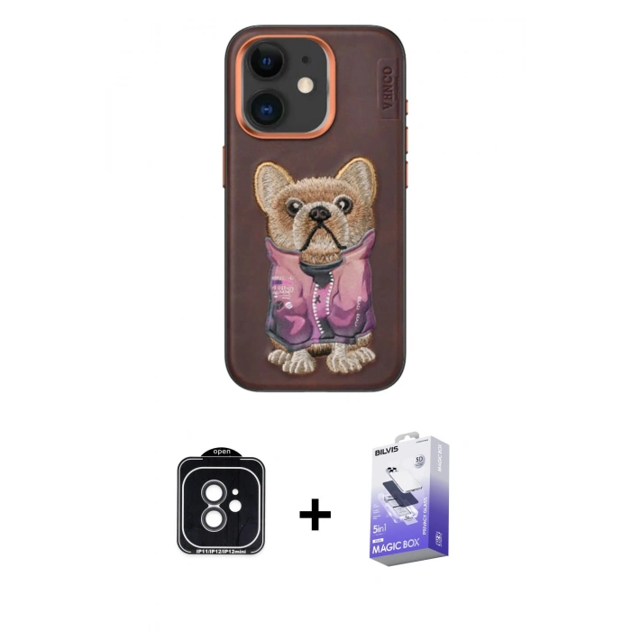 MARSİLYAN™- iPhone 11 Kılıf İz Minimal Koleksiyonu - Siyah Bilvis 5in1 5D Magic Hayalet Cam Ekran Koruyucu + PVD Metal Kamera Lens - SH