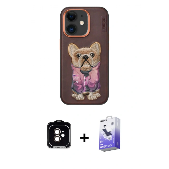 MARSİLYAN™- iPhone 11 Kılıf İz Minimal Koleksiyonu - Siyah Bilvis 5in1 5D Magic Hayalet Cam Ekran Koruyucu + PVD Metal Kamera Lens - TU