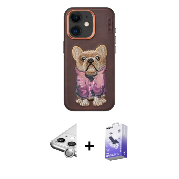 MARSİLYAN™- iPhone 11 Kılıf İz Minimal Koleksiyonu - Siyah Bilvis 5in1 5D Magic Hayalet Cam Ekran Koruyucu + Raze Metal Kamera Lens - GS