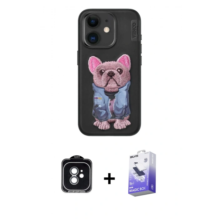 MARSİLYAN™- iPhone 11 Kılıf İz Minimal Koleksiyonu - Siyah Bilvis 5in1 5D Magic Hayalet Cam Ekran Koruyucu + PVD Metal Kamera Lens - YL