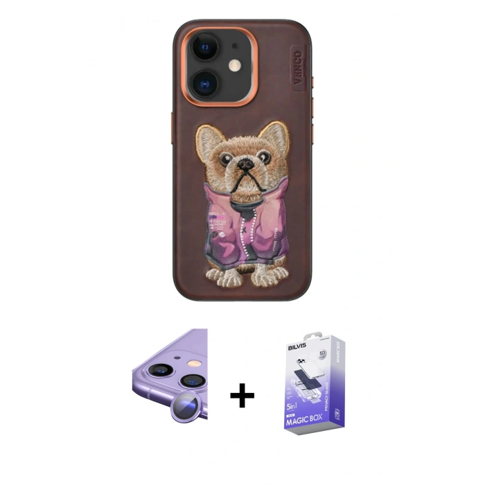 MARSİLYAN™- iPhone 11 Kılıf İz Minimal Koleksiyonu - Siyah Bilvis 5in1 5D Magic Hayalet Cam Ekran Koruyucu + Raze Metal Kamera Lens - MR