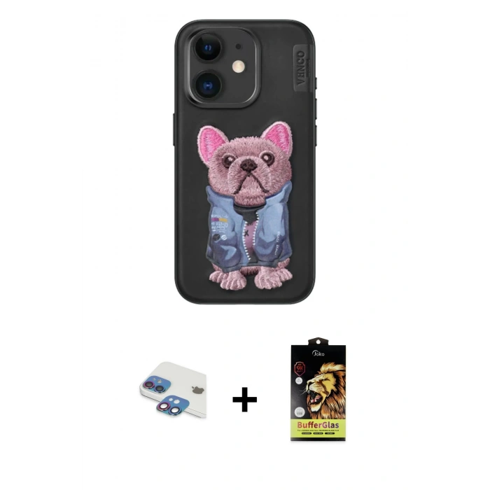 MARSİLYAN™- iPhone 11 Kılıf İz Minimal Koleksiyonu - Siyah Buffer Cam Ekran Koruyucu + Pers Alüminyum Kamera Lens - GI