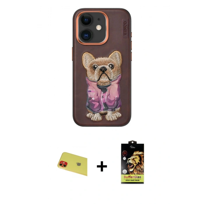 MARSİLYAN™- iPhone 11 Kılıf İz Minimal Koleksiyonu - Siyah Buffer Cam Ekran Koruyucu + Rainbow Kamera Lens Koruma Cam - KI