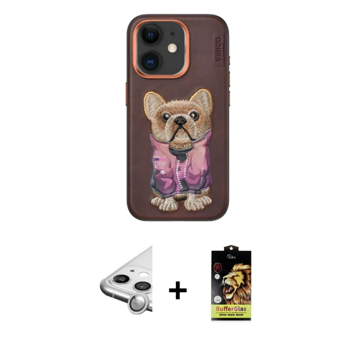 MARSİLYAN™- iPhone 11 Kılıf İz Minimal Koleksiyonu - Siyah Buffer Cam Ekran Koruyucu + Raze Metal Kamera Lens - GS