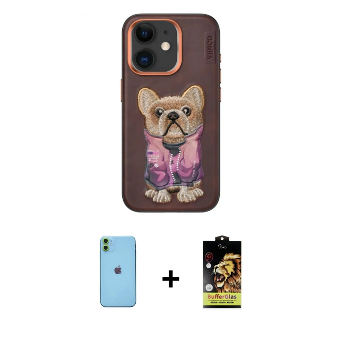 MARSİLYAN™- iPhone 11 Kılıf İz Minimal Koleksiyonu - Siyah Buffer Cam Ekran Koruyucu + Yeşil Neon Fosforlu Kamera Lens