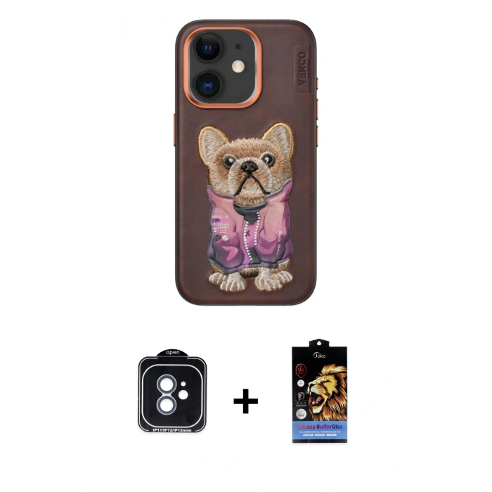 MARSİLYAN™- iPhone 11 Kılıf İz Minimal Koleksiyonu - Siyah Buffer Hayalet Cam Ekran Koruyucu + PVD Metal Kamera Lens - MI