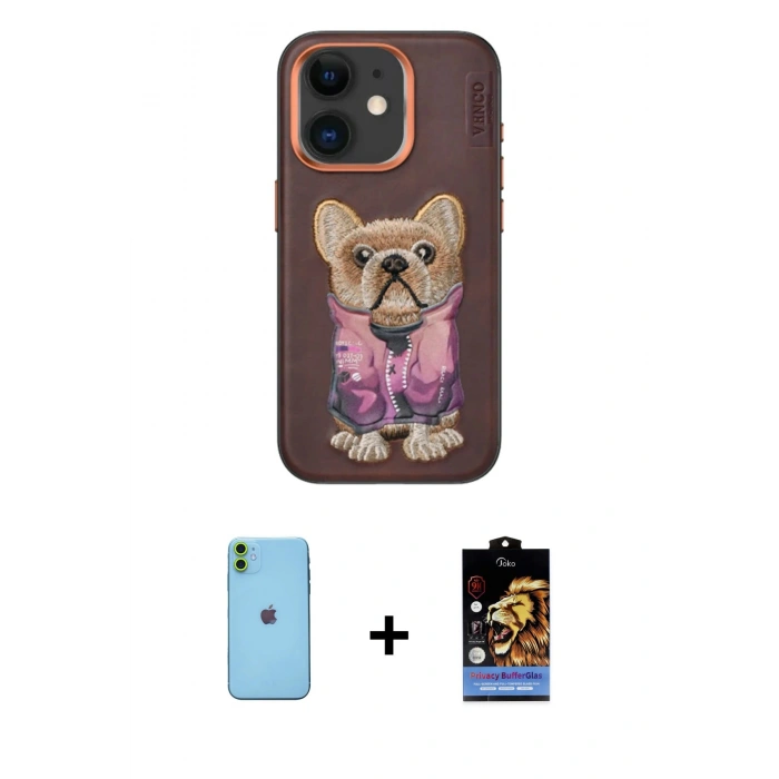 MARSİLYAN™- iPhone 11 Kılıf İz Minimal Koleksiyonu - Siyah Buffer Hayalet Cam Ekran Koruyucu + Neon Fosforlu Kamera Lens - YL