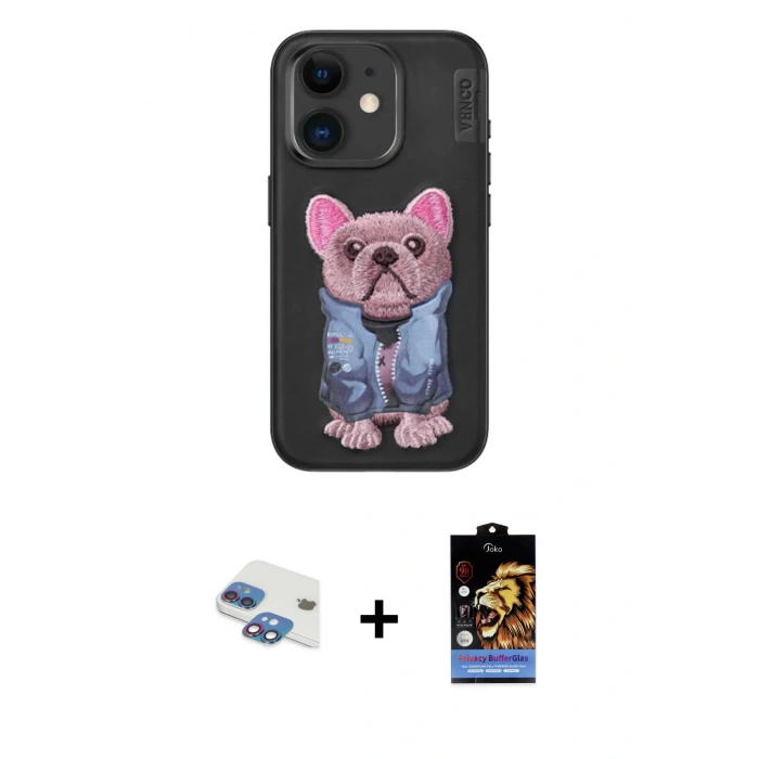 MARSİLYAN™- iPhone 11 Kılıf İz Minimal Koleksiyonu - Siyah Buffer Hayalet Cam Ekran Koruyucu + Pers Alüminyum Kamera Lens - GI