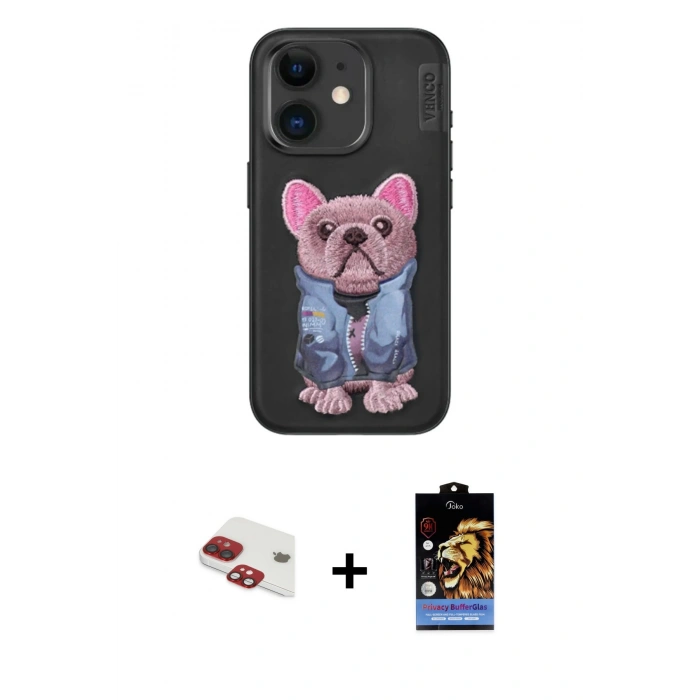 MARSİLYAN™- iPhone 11 Kılıf İz Minimal Koleksiyonu - Siyah Buffer Hayalet Cam Ekran Koruyucu + Pers Alüminyum Kamera Lens - KI