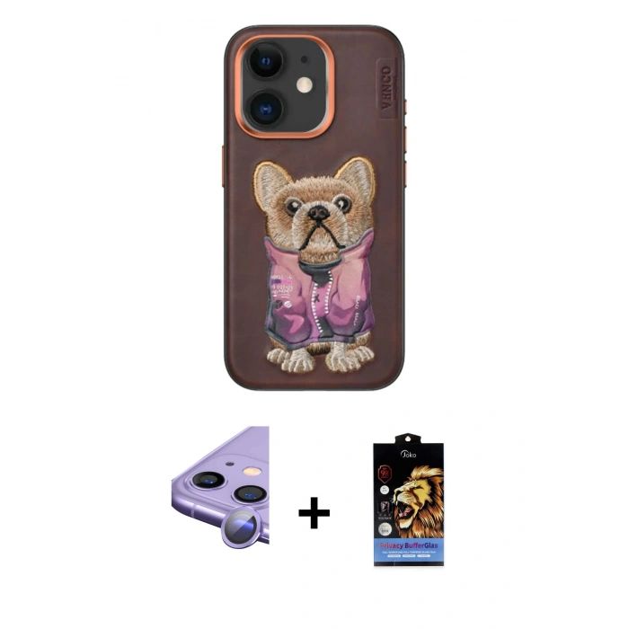 MARSİLYAN™- iPhone 11 Kılıf İz Minimal Koleksiyonu - Siyah Buffer Hayalet Cam Ekran Koruyucu + Raze Metal Kamera Lens - MR