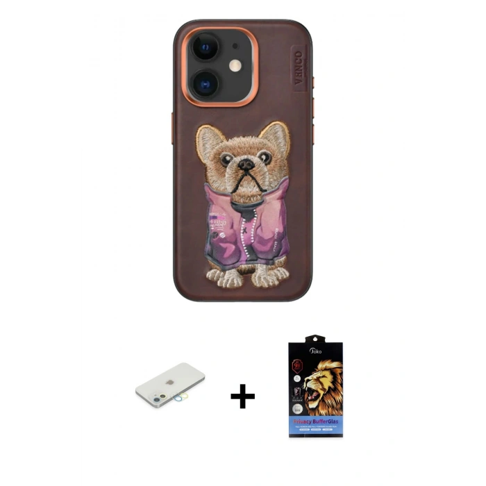 MARSİLYAN™- iPhone 11 Kılıf İz Minimal Koleksiyonu - Siyah Buffer Hayalet Cam Ekran Koruyucu + Renkli Kamera Lens Koruma Cam - SI