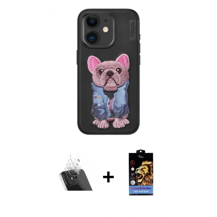 MARSİLYAN™- iPhone 11 Kılıf İz Minimal Koleksiyonu - Siyah Buffer Hayalet Cam Ekran Koruyucu + Kamera Lens Koruma Cam - SF
