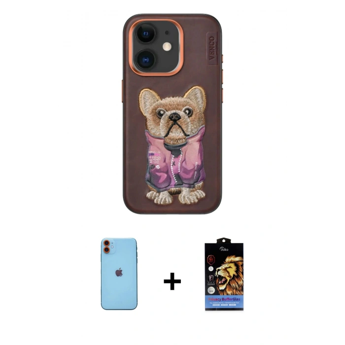 MARSİLYAN™- iPhone 11 Kılıf İz Minimal Koleksiyonu - Siyah Buffer Hayalet Cam Ekran Koruyucu + Neon Fosforlu Kamera Lens - TU