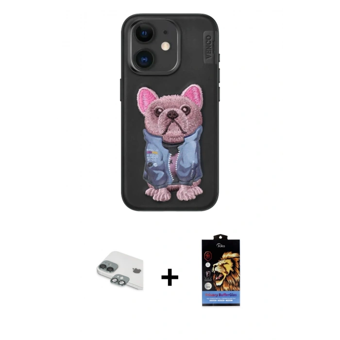 MARSİLYAN™- iPhone 11 Kılıf İz Minimal Koleksiyonu - Siyah Buffer Hayalet Cam Ekran Koruyucu + Pers Alüminyum Kamera Lens - YL