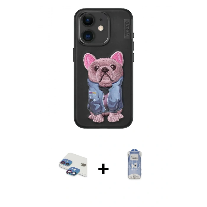 MARSİLYAN™- iPhone 11 Kılıf İz Minimal Koleksiyonu - Siyah Joko Magic 5D Cam + Pers Alüminyum Kamera Lens - GI