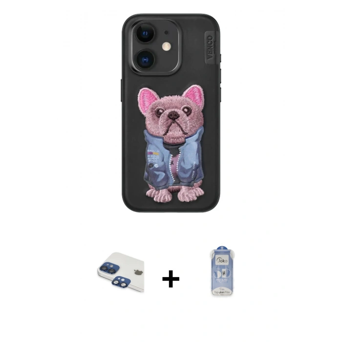 MARSİLYAN™- iPhone 11 Kılıf İz Minimal Koleksiyonu - Siyah Joko Magic 5D Cam + Pers Alüminyum Kamera Lens - LT