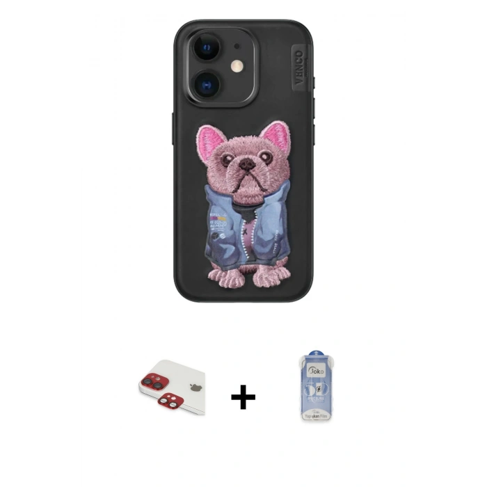 MARSİLYAN™- iPhone 11 Kılıf İz Minimal Koleksiyonu - Siyah Joko Magic 5D Cam + Pers Alüminyum Kamera Lens - KI