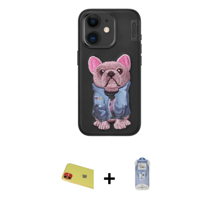 MARSİLYAN™- iPhone 11 Kılıf İz Minimal Koleksiyonu - Siyah Joko Magic 5D Cam + Rainbow Kamera Lens Koruma Cam - KI