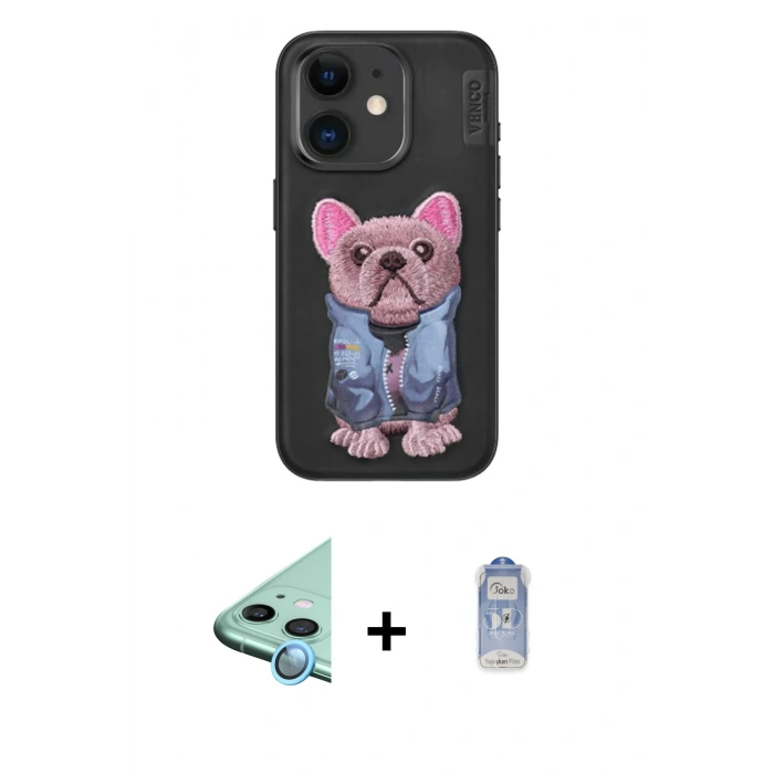 MARSİLYAN™- iPhone 11 Kılıf İz Minimal Koleksiyonu - Siyah Joko Magic 5D Cam + Raze Metal Kamera Lens - MI