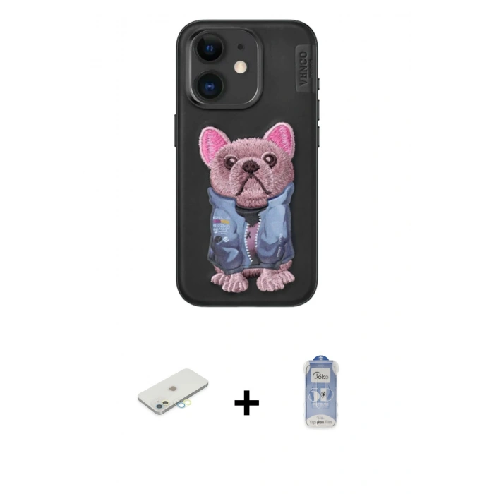 MARSİLYAN™- iPhone 11 Kılıf İz Minimal Koleksiyonu - Siyah Joko Magic 5D Cam + Renkli Kamera Lens Koruma Cam - SI