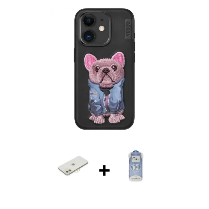 MARSİLYAN™- iPhone 11 Kılıf İz Minimal Koleksiyonu - Siyah Joko Magic 5D Cam + Renkli Kamera Lens Koruma Cam - TU