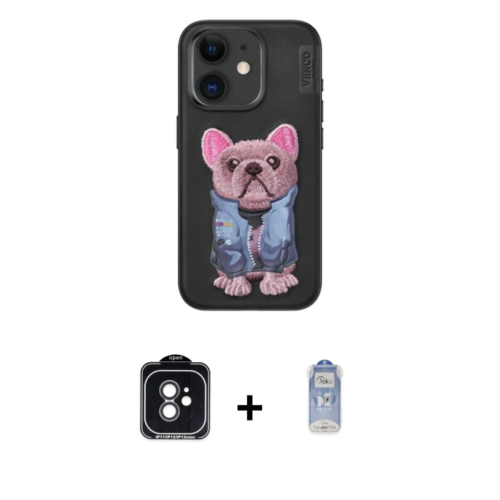 MARSİLYAN™- iPhone 11 Kılıf İz Minimal Koleksiyonu - Siyah Joko Magic 5D Cam + PVD Metal Kamera Lens - SH