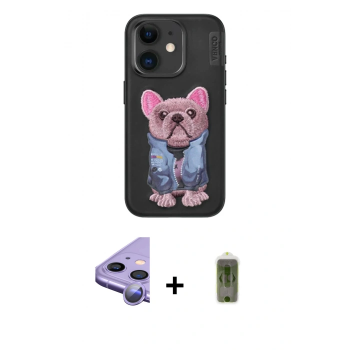 MARSİLYAN™- iPhone 11 Kılıf İz Minimal Koleksiyonu - Siyah Joko Magic 5D Hayalet Cam + Raze Metal Kamera Lens - MR