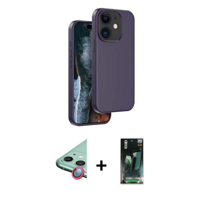 MARSİLYAN™- iPhone 11 Kılıf Kıvılcım Çizgi Serisi - Şeffaf 360 Full Body Arka Koruyucu + Kırmızı Raze Metal Kamera Lens
