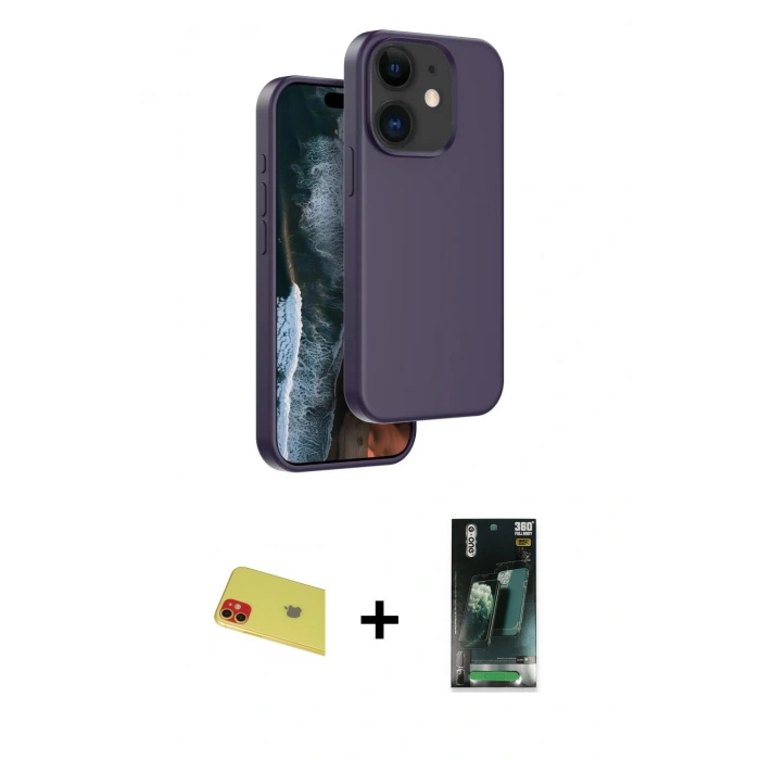 MARSİLYAN™- iPhone 11 Kılıf Kıvılcım Çizgi Serisi - Şeffaf 360 Full Body Arka Koruyucu + Rainbow Kamera Lens Koruma Cam - KI