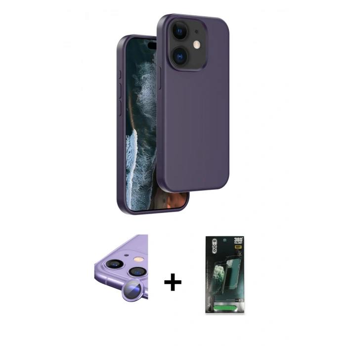 MARSİLYAN™- iPhone 11 Kılıf Kıvılcım Çizgi Serisi - Şeffaf 360 Full Body Arka Koruyucu + Raze Metal Kamera Lens - MR