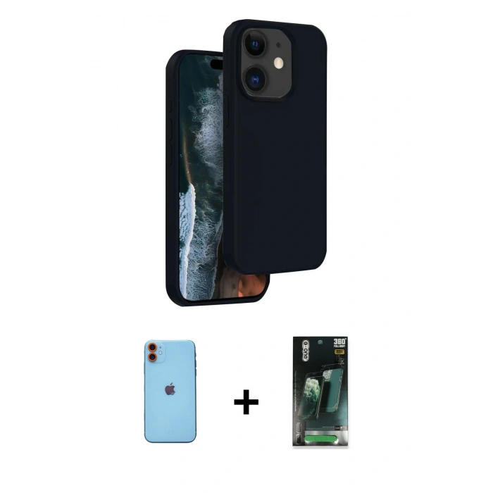 MARSİLYAN™- iPhone 11 Kılıf Kıvılcım Çizgi Serisi - Şeffaf 360 Full Body Arka Koruyucu + Neon Fosforlu Kamera Lens - TU