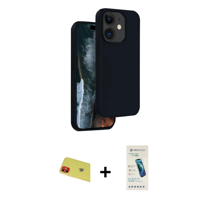 MARSİLYAN™- iPhone 11 Kılıf Kıvılcım Çizgi Serisi - Şeffaf Pasifik Cam Ekran Koruyucu + Rainbow Kamera Lens Koruma Cam - KI