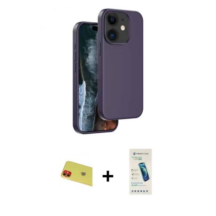 MARSİLYAN™- iPhone 11 Kılıf Kıvılcım Çizgi Serisi - Şeffaf Pasifik Cam Ekran Koruyucu + Rainbow Kamera Lens Koruma Cam - KI